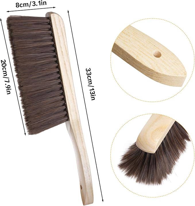 Rbenxia 2 Pieces Wooden Handle Bench Brushes Horse Hair Brushes Soft Bristles Dust Brush Household Cleaning Brushes for Fireplace, Sofa, Furniture, Workshop Woodworking (Brown)