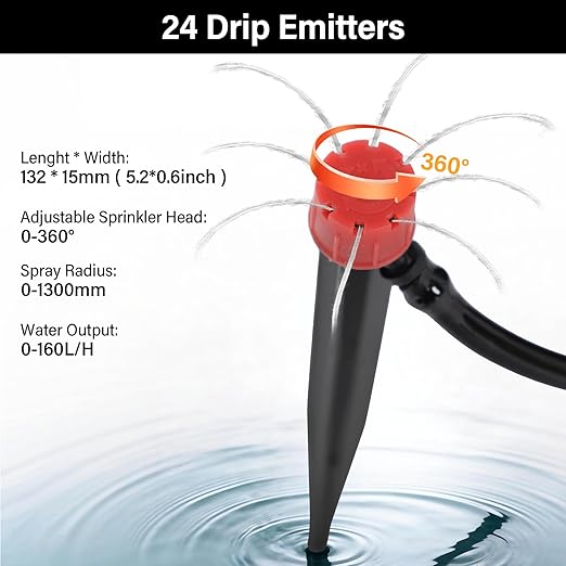 Auto Drip Irrigation System Kits, with 26 Gallon Bucket, 25W Water Pump, 24 Drip Emitters, 24 Planting Bags for Indoor and Outdoor Automatic Watering System for Grow Tent, Greenhouse, Lawn