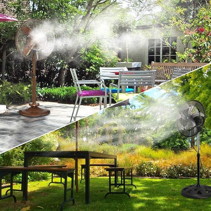 Outdoor Misting Fan Kit for a Cool Patio Breeze,Water Mister Spray for Cooling Outdoor,19.36FT (5.9M) Misting Line + 5 Brass Mist Nozzles + a Brass Adapter(3/4) Fit to Any Outdoor Fan