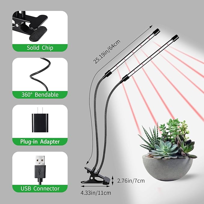 Grow Lights for Indoor Plants, Upgrade 84 LEDs Clip Plant Lights, Full Spectrum LED Plant Growing Lamps with Flexible Gooseneck, 3/9/12H Timer, 3 Spectral Modes, 10 Dimmable Levels (2 Head 1 Pack)