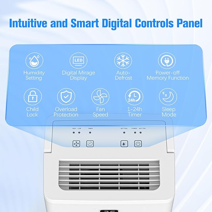 DEVERSE Max 25 Pints Dehumidifier for Home/Bedroom/Basement, 3000 Sq.Ft Coverage, with Drain Hose, Smart Humidity Control & Large Tank