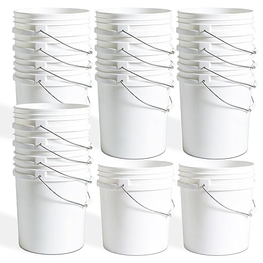 DEMORA 2.5 Gallon Small Plastic Buckets, Heavy Duty Pails, BPA-Free Food Grade Container, No Lid, Metal Handle, for Household Cleaning, Ice, Fish,Storage（White，18 Pack）