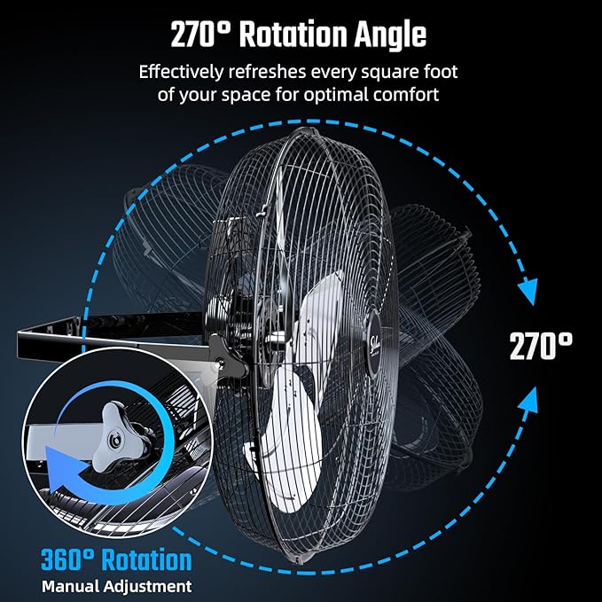 Simple Deluxe 20 Inch Industrial Wall Mount Fan, 3 Speed Metal Fan for Warehouse, Greenhouse, Workshop, Patio, Factory and Basement, Black