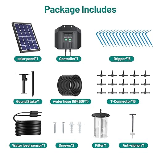 Biling 4W Solar Irrigation System for Garden, Digital Programmable Smart Watering with 2200mAh Battery, Solar Drip Irrigation System for 15 Potted Plants Outdoor Indoor Garden