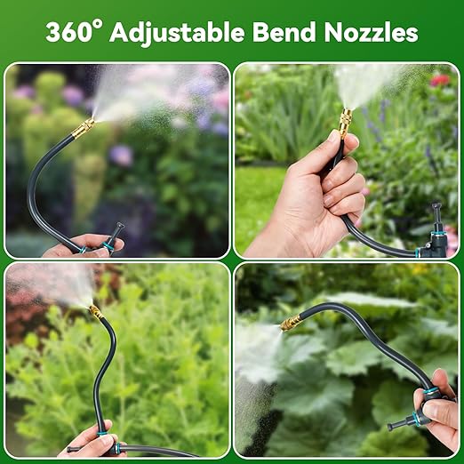 360° Adjustable Drip Irrigation System 100FT,5/16" Garden Watering Kit with 16 Copper Nozzles,82Pcs Drip Irrigation Kit，Automatic Misting Sprinkler System for,Raised Bed, Patio, Lawn & Yard Care
