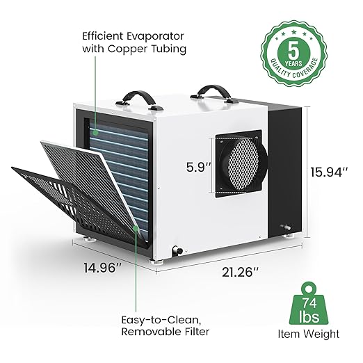 Waykar 158 Pint Commercial Dehumidifier with Pump and Drain Hose for Crawl Spaces, Basements, Ducted Industrial Use, and Water Damage Unit, for Spaces up to 7500 Square Feet, Smart Humidity Control