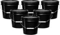 MKS Plastics 2-Gallon Bucket with Airtight Lid – Made in USA, Food Grade BPA Free Plastic, Heavy Duty Multi-Use, Metal Handle with Grip, Stackable Storage – Black, 6 Pack