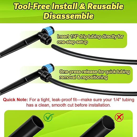 30 Pack Quick Connect Drip Emitters Fan Shape with Stake for 1/4" Irrigation Tubing, Adjustable 360 Degree Water Flow Irrigation Vortex Sprayer Garden Irrigation Dripper for Watering System
