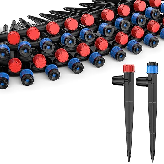 Pawfly 60 Pcs Drip Irrigation Emitters for Plants Watering System, Garden Sprinkler Heads Drippers with Adjustable 360 Degree Water Flow, Drip Emitters for 1/4" Drip Irrigation Tubing