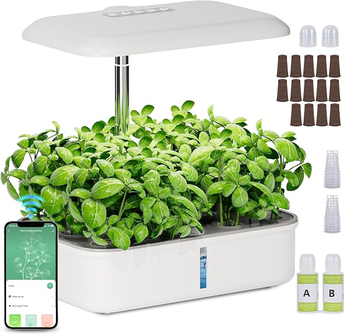 SPECILITE Hydroponics Growing System Kit, 14 Pods Smart Indoor Herb Garden with Grow Light, WiFi & App Control, Quiet Pump, 5L Water Tank, Automatic Timer Planter for Gardening Gifts, White