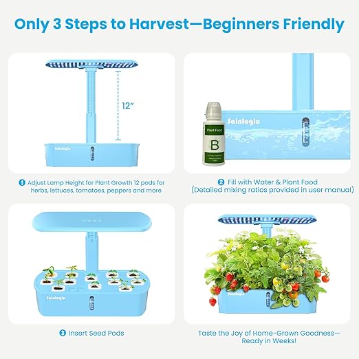Sainlogic Hydroponics Growing System Kit, 12 Pods Watering Planter, Smart Indoor Garden with APP & WiFi Connected, 5 X Growth with 24W LED, Quiet Pump, for Vegetables, Herbs and Flowers