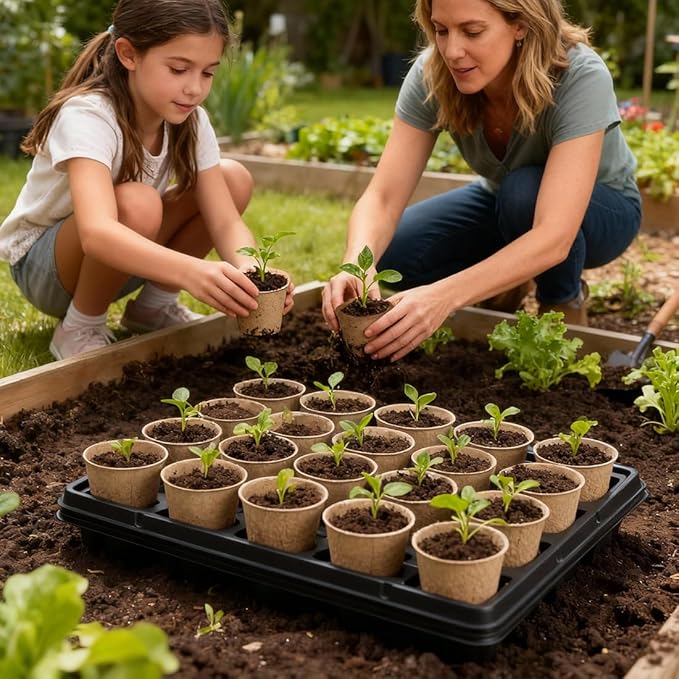 RooTrimmer 3.15 Inch Peat Pots 100 Pcs with 20 Cell Seedling Trays 5 Pcs, Biodegradable Seed Starter Pots with Drainage, Reusable Nursery Tray for Seed Starting Indoor Gardening Propagation Kit 5 Sets