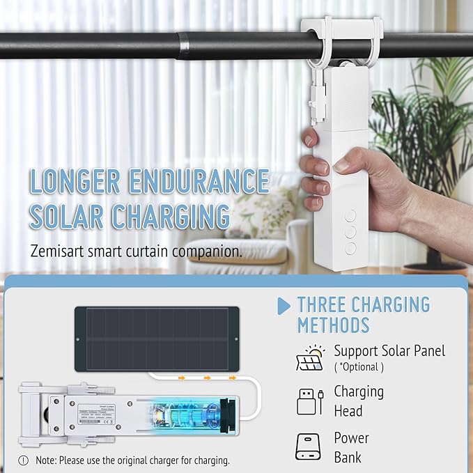 Keego Automatic Curtain Opener with Solar Panel, Smart Curtain Opener with Remote Control App/Timer, High-Performance Motor,Work Compatible with Alexa, Google Home(1pcs)