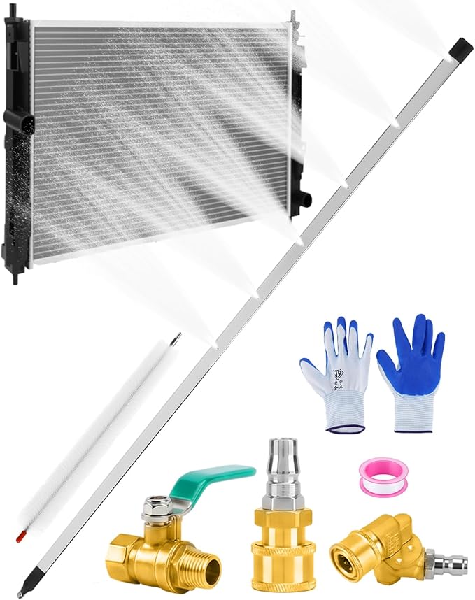 AutoEC 40" Radiator Cleaning Wand for Cars, 4500 PSI Stainless Steel Water/Air Cleaning Wands Kit with 180° Swivel Joint & Cleaning Brush for Trucks, Heavy Equipment