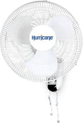 Hurricane Classic Oscillating Wall Mount Fan w/ 3 Quite Speeds, White, 16" - Corded Electric Air Cooling Unit w/ Easy Pull Cord Controls for Home, Grow Tents, Offices, Sheds, Studios, Garages & Dorms