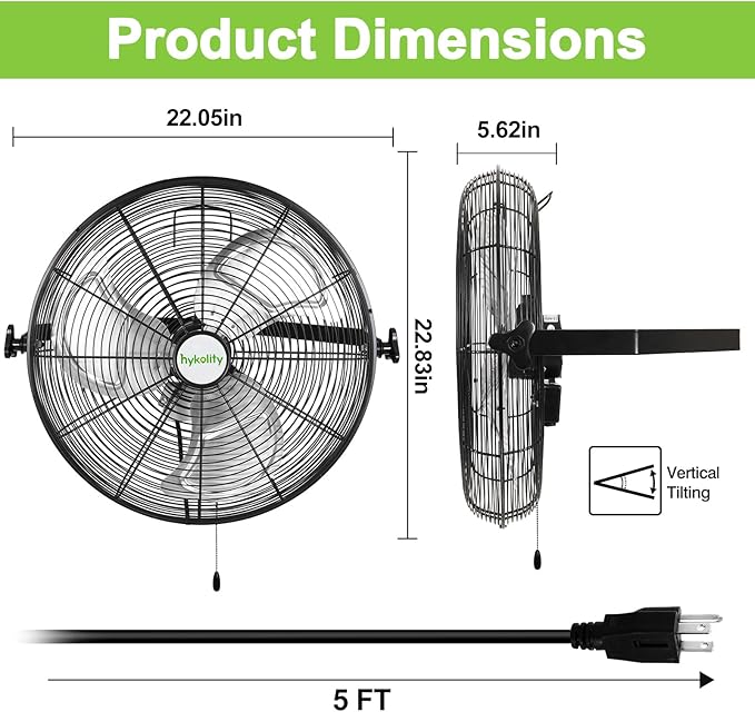 20 in. Industrial Wall Mount Fan, 4600 CFM 3-Speeds High Velocity Fan with Sealed Motor, Heavy Duty Metal Barn Fans for Garage, Workshop and Warehouse, UL Listed