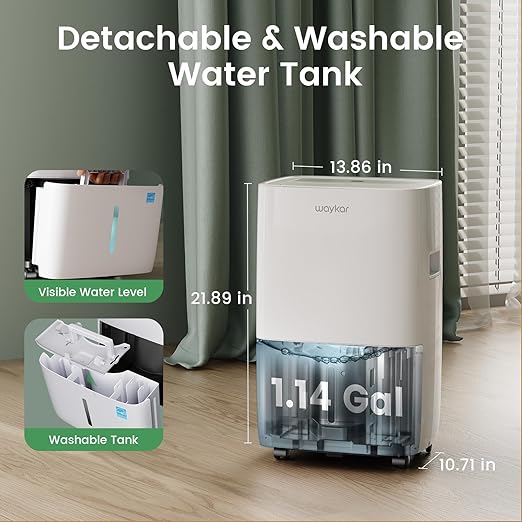 Waykar 120 Pints Energy Star Dehumidifier for Spaces up to 6,000 Sq. Ft at Home, in Basements and Large Rooms with Drain Hose and 1.14 Gallons Water Tank