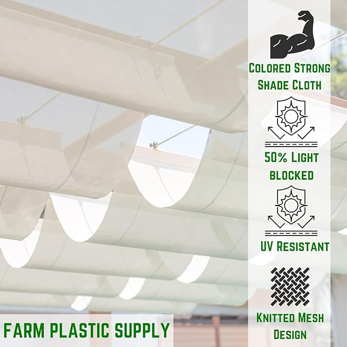 Farm Plastic Supply - White Shade Cloth - 50% - Mesh Fabric for Fence Privacy Screen, Garden Shade, Mesh Fence Screening, Shade Cloth Rolls, Wind Screen (10' x 75')