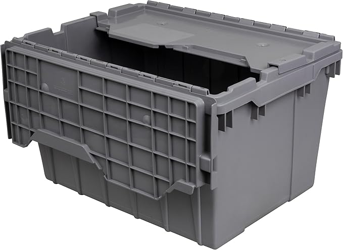 Akro-Mils 39120 Industrial Lidded Plastic Storage Container, Nesting and Stackable Plastic Storage Box with Lid Attached, Organization Tote for Garage and Warehouse, 21.5"x15.25"x12.5", Gray (6-Pack)