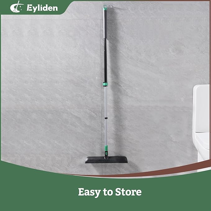 Eyliden Floor Scrub Brush with Long Handle, 15-inch Wide Deck Brush, 2in1 Floor Scrubber with Stiff Bristles and Rubber Squeegee for Bathroom, Shower, Kitchen, Patio, Garage, Telescoping Steel Handle