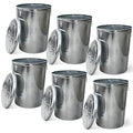 Plexon 20 Gallon Metal Trash Can with Lid Outdoor Large Trash Bin Galvanized Steel Garbage Can for Farm Garage Patio Ash Bucket Bird Seed Storage Can Heavy Duty Round Container, 6 Pack