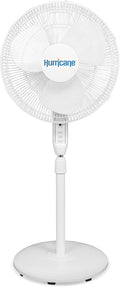Hurricane 16" Supreme Oscillating Stand Pedestal Fan with Remote for Home, White - Standing Electric Air Cooling Unit for Indoor Room, Garage, Workshop, Shed, and Greenhouse