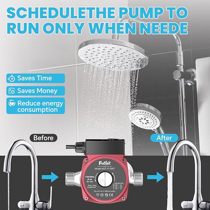 Hot Water Recirculating Pump Kit for Tank Water Heaters – 3-Speed Pump, Thermostatic Bypass Valve, WiFi Smart Plug, 2 Adapters, 1/2" to 3/8" Food-Grade Hoses, Easy DIY Install