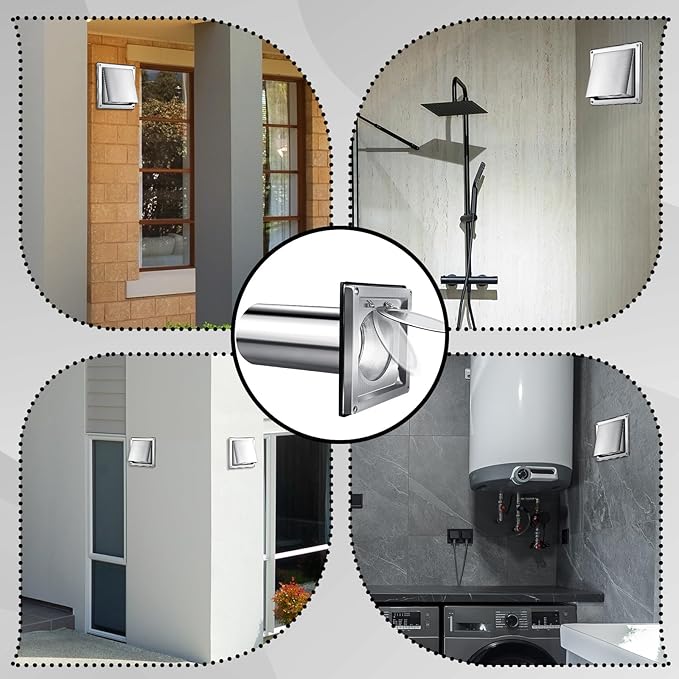 4 Inch Metal Dryer Vent Cover Stainless Steel Guard Wall Dryer Exhaust Cap with Removable Extension Pipe 8 Inch and 4 Screw for House Outdoor Extended Air Pipe