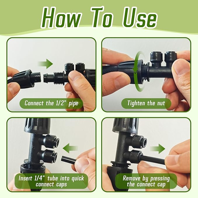 8 PCS 1/2" to 1/4" Drip Irrigation Tee Fittings,4 Way Barbed Tee 1/2 Inch to 1/4 Inch Quick Connect Irrigation Tubing Fittings,Anti-Leak Reducing Splitter Tee Connectors for Garden Irrigation System