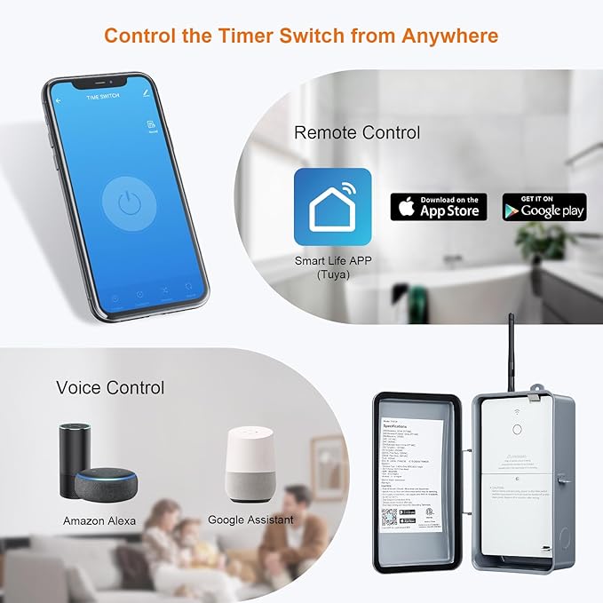 SURAIELEC Pool Timer, WiFi Smart Pool Pump Timer, 120, 240, 277 VAC, 40 AMP, Outdoor Indoor Heavy Duty Metal Casing Pools Control, Wireless Electric Switch Box for Pump, Water Heater, Spa, Light