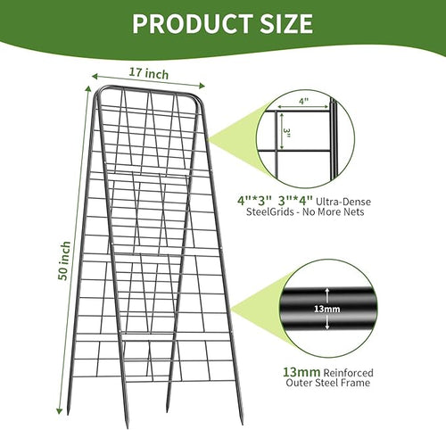 100% Metal Cucumber Trellis for Raised Bed,50"x17" A-Shape Garden Plant Support for Climbing Plants, Heavy Duty Metal Garden Trellises Plant Support for Vine Vegetables Outdoor (Black, 50"x17"(H*W))