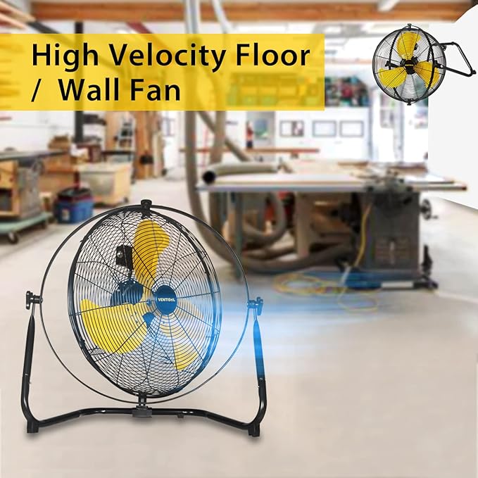 VENTISOL 20 Inch 2-in-1 Floor or Wall Mounted Fan, High Velocity 720 Tilting for Commercial, Residential, Industrial, Garage, Patio