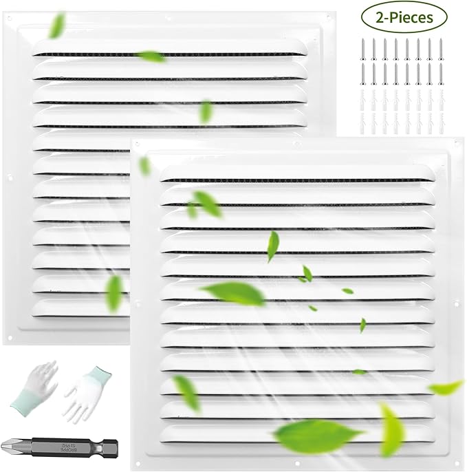 (White 2 Pack 10" x 10"Inch) Gable Vents, Aluminum Walls, Lofts, Garages etc with Screened Metal Shed Vents, Outdoor House Loft Ceiling Reinforced Square Vents Shutters Exterior Grille (Gloss)
