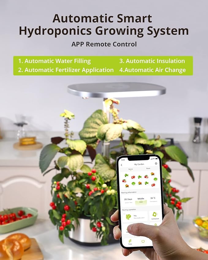 WiFi 12 Pods Hydroponics Growing System with APP Control,Indoor Garden up to 30" Height Adjustable with 48W Full Spectrum Grow Lights, Silent Pump System, Automatic Timer,Ideal Gardening Gifts