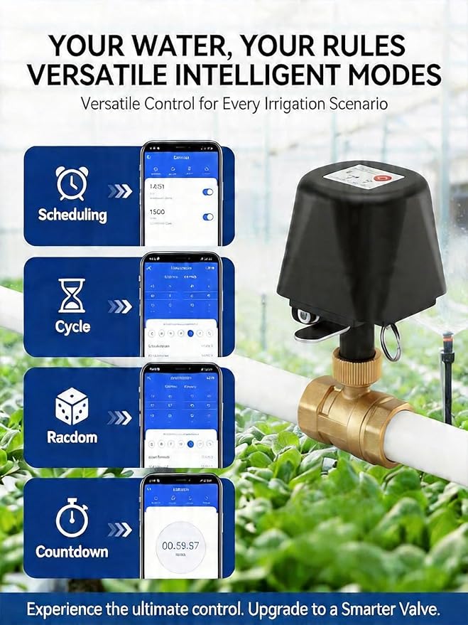 Smart WiFi Water Valve, Brass Motorized Ball Valve with Timer & App Remote Control, Alexa/Google Home Compatible, Ideal for Garden Sprinkler, Pool Filling, Greenhouse & Hydroponics, 1" NPT