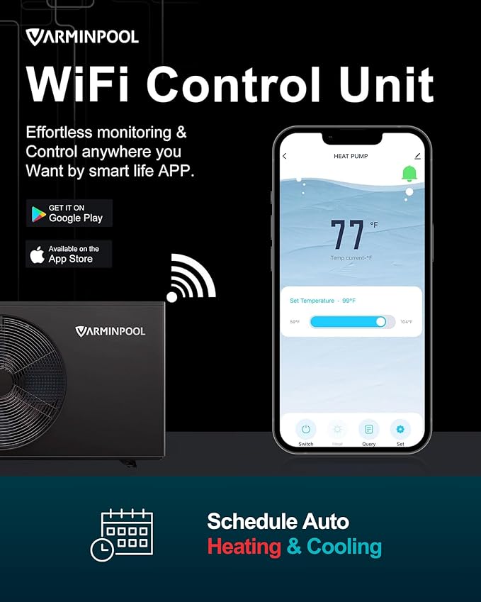 40000BTU Pool Heat Pump with Smart Invert, up to 10,000 Gals In and Above Ground Pools, Energy Efficient Pool Heater with WiFi Capable Smart Timer, Heat & Cool Duo Mode, 240V, V10 Plus