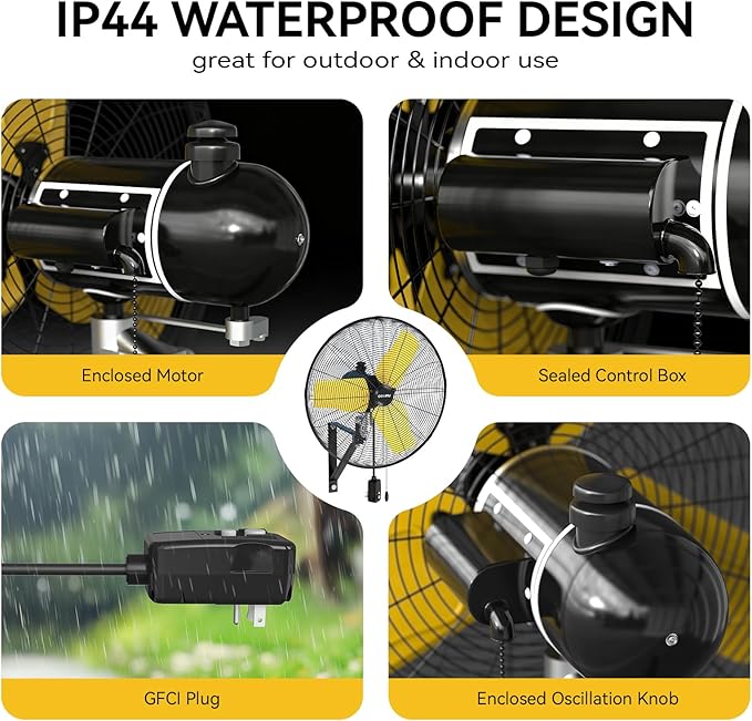 CCGIRU 9000 CFM 24" Outdoor Oscillating Wall Fan, High Velocity 3-Speed Waterproof Professional Outdoor Fan, Heavy Duty Industrial Wall Mount Fans for Patio, Commercial, Garage, Warehouse, UL Listed
