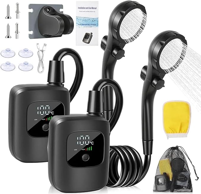 Smart Portable Shower Pump for Travel and Home, Rechargeable Camping Shower with 2 Spray Modes, High Pressure Outdoor Shower Pump for Outdoor, Pet Bathing, Car Washing and Hiking