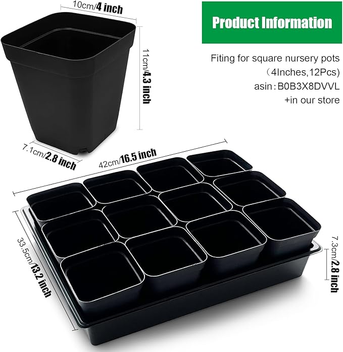 RooTrimmer Seed Starter Tray, 10 Packs Plant Tray, Durable Plastic Growing Trays, Stackable Seedling Starter Trays Perfect for Indoor, Outdoor, Greenhouses, 16.5" L x 13.2" W x 2.8" H - Black