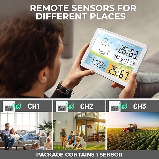 Weather Station Wireless Indoor Outdoor Thermometer, Digital Thermometer with Remote Sensor, Full Color Large Display Weather Station with Atomic Clock, Barometric Pressure, Weather Forecast-White
