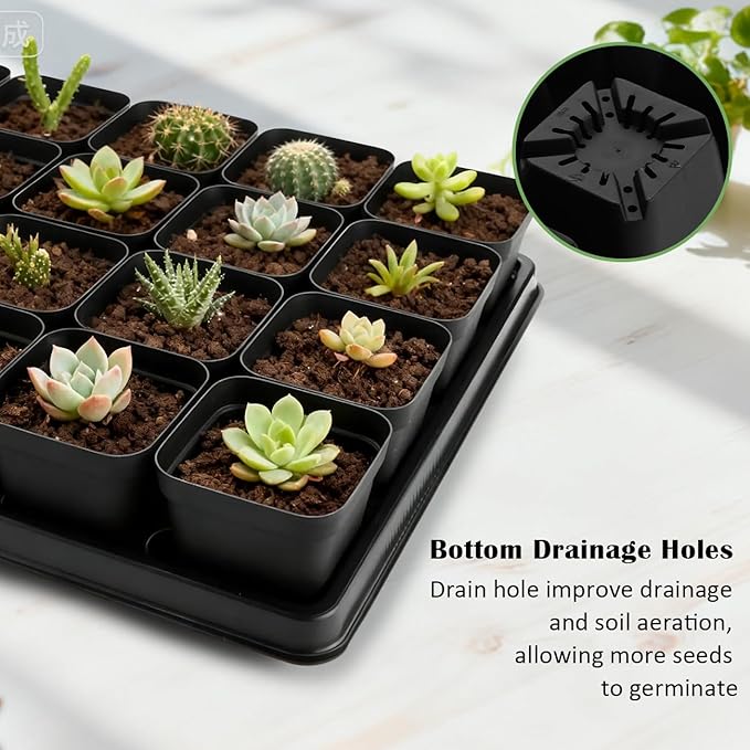 RooTrimmer 5 Pack 24 Cell Nursery Pots Trays with 2.8 inch (7CM) Square Nursery Pots 120pcs (Black), Plastic Seed Starter Tray with Drain Holes for Carrying and Holding Plant Pot(17"x11"x1.6")