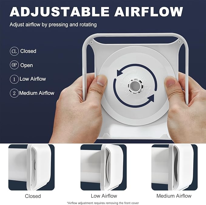4 Inch Square Passive Air Vent, Adjustable Airflow Ventilation Kit with Extendable Duct - Natural Fresh Air Exchange for Home, Bedroom, Attic (No Motor)
