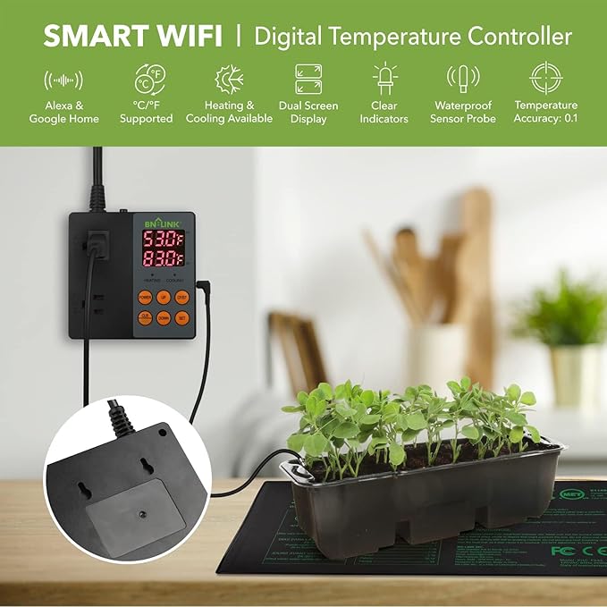 BN-LINK Smart WiFi Digital Temperature Controller Heating Cooling, Works with Alexa and Google Home. For Reptiles Aquarium Carboy Homebrew Breeding Fermenter Seed Germination °C/°F -40-176°F 15A/1875W