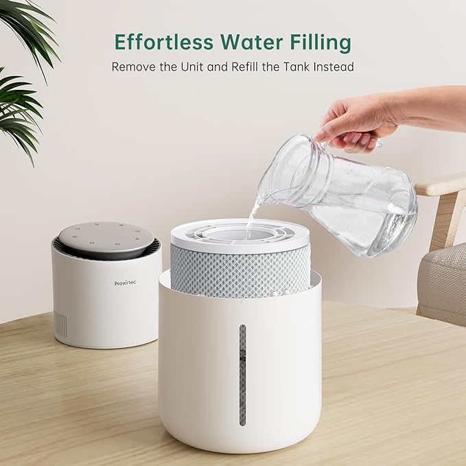 Provirtec MistFree Smart Humidifier for Bedroom, Evaporative Humidifier No White Dust, Auto Humidity & APP Control, 3L Water Tank Easy to Clean, Sleep Mode, Timing, Humidifiers for Home/Office(White)