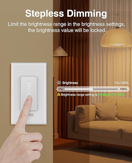 GHome Smart Dimmer Switch, Single Pole, 2.4GHz WiFi Dimmer Light Switch Works with Alexa and Google Home, Voice & APP Remote Control | Timer & Schedule | UL FCC Certified, Neutral Wire Required, White