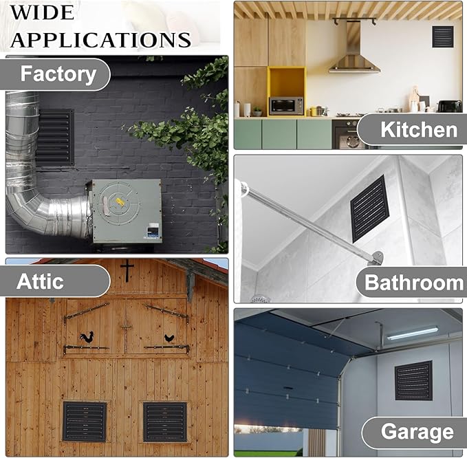 2 Pcs 8" X 8" Attic Vent Metal Shed Vents Gable Vents Louver Vent Grille with Screen Mesh for Home Garage Attic Ceiling, Boost Ventilation and Guard Against Moisture (Black)
