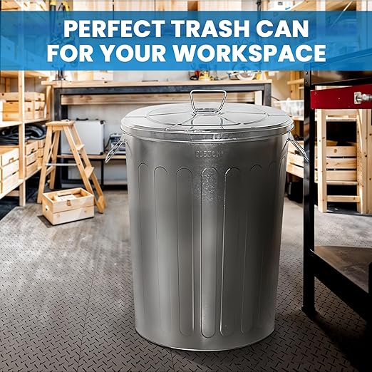 Plexon 20 Gallon Metal Trash Can with Lid Outdoor Large Trash Bin Galvanized Steel Garbage Can for Farm Garage Patio Ash Bucket Bird Seed Storage Can Heavy Duty Round Container