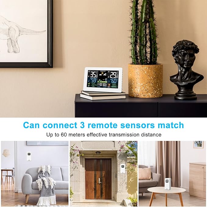 Weather Station Wireless Indoor Outdoor, Thermometer Wireless with Remote Sensor, Home Weather Station, Color Display Digital Weather Forecast, Humidity, Atomic Clock, Air Pressure for Home