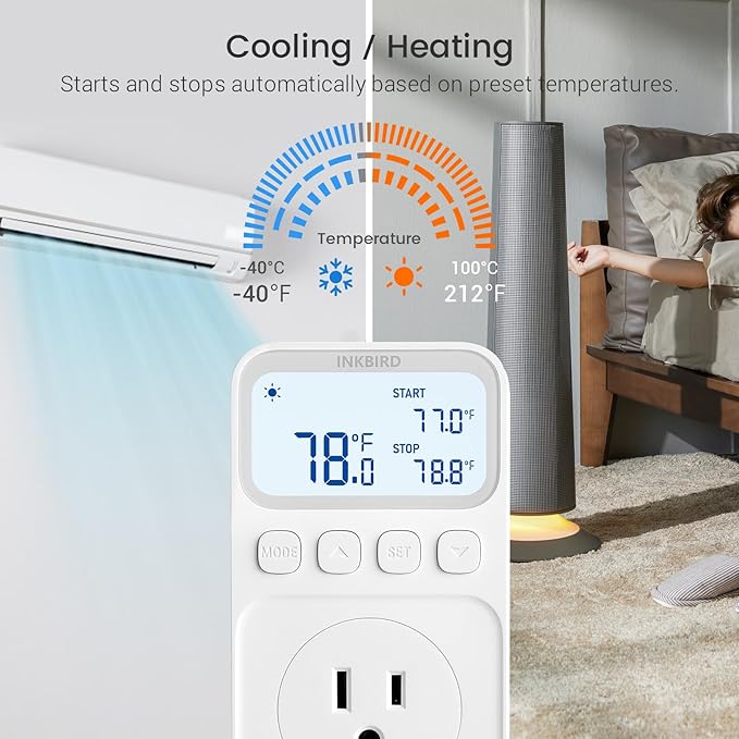 INKBIRD Plug in Thermostat 15A 1800W, Programmable Heating Cooling Digital Temperature Controller Timer for Window A/C Fan Heater Greenhouse Homebrewing Reptile