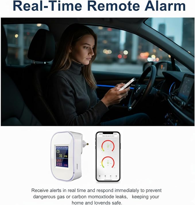 WiFi Smart Natural Gas& Carbon Monoxide Detector, 2 in 1，Plug-in, CO Gas Leak Alarm for Natural Gas, LPG, Methane, Propane & Butane, App Monitoring & LED Display